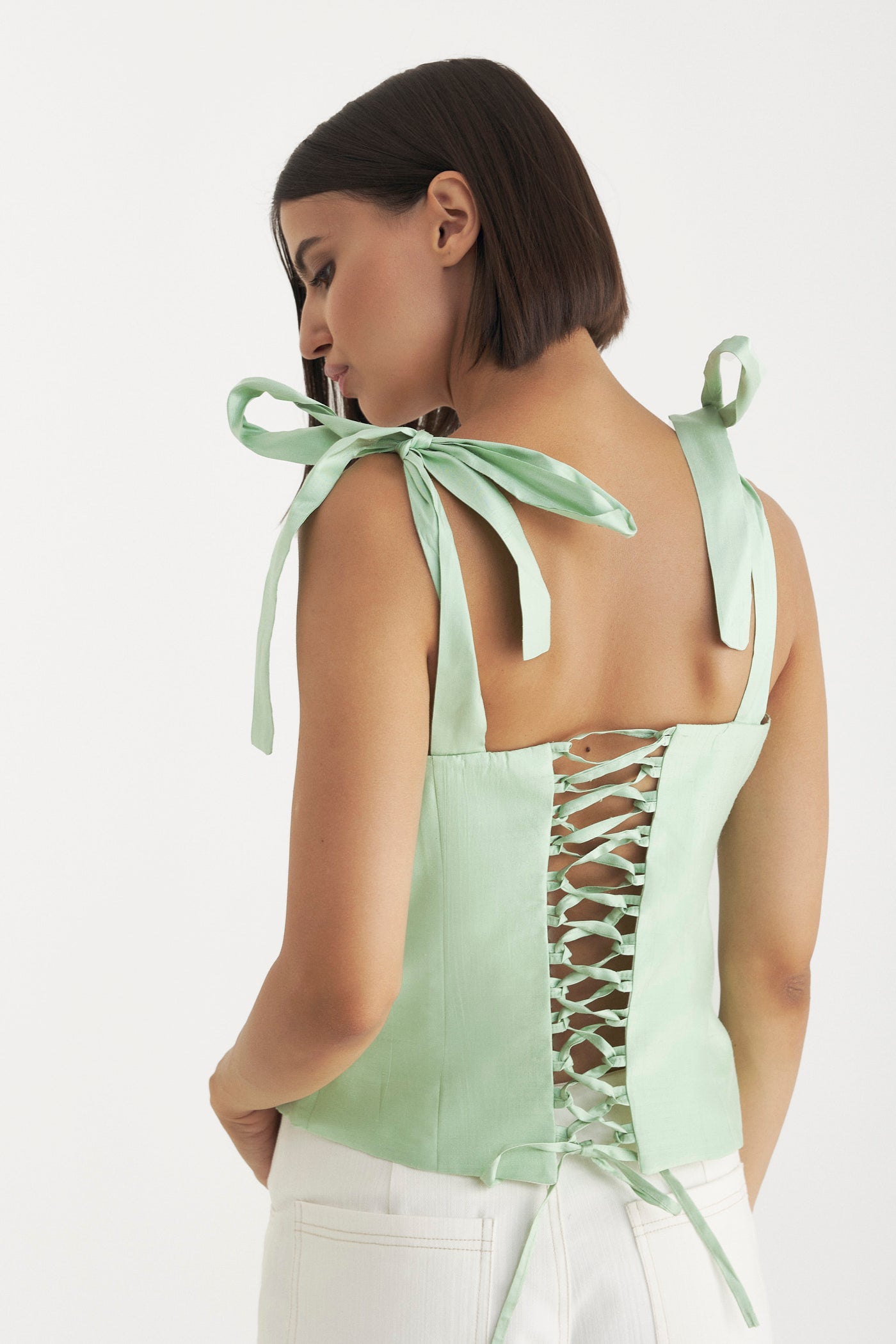 CORSET VERDE MINT DIN MATASE NATURALA SHANTUNG LADY DRAGON FLY